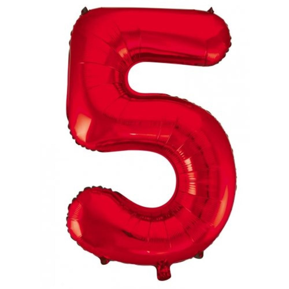 Red number 5 balloon on a white background