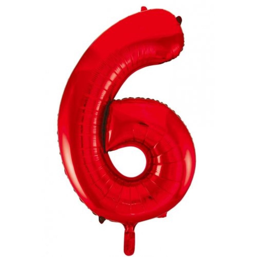 Red number 6 balloon on a white background