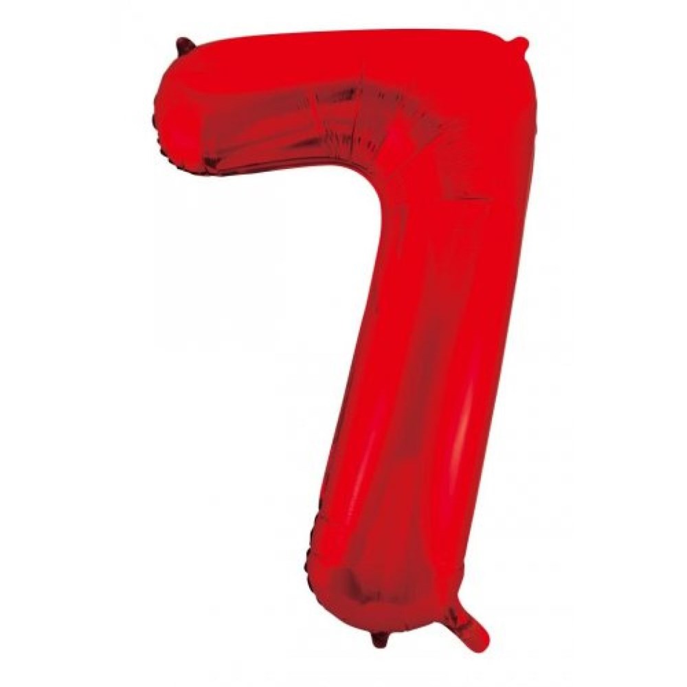 Red inflatable number 7 balloon on a white background