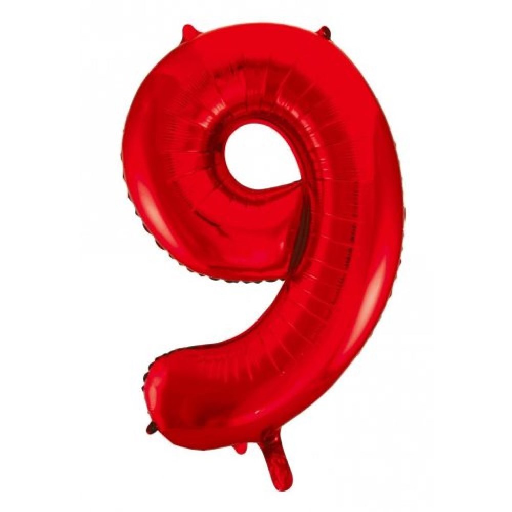 Red number 9 balloon on a white background
