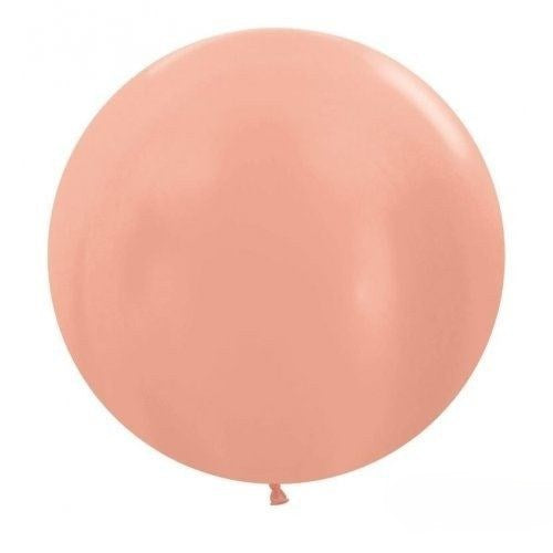 A single matte peach-pink latex balloon isolated on a plain white background.