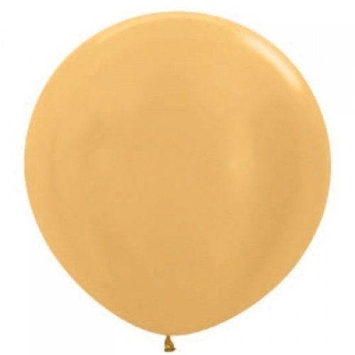 A single matte gold latex balloon, inflated and shown against a plain white background.