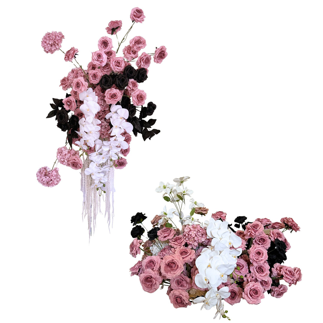 Moody Bloom - Dusty Rose, Black & White Floral Arrangement Combo