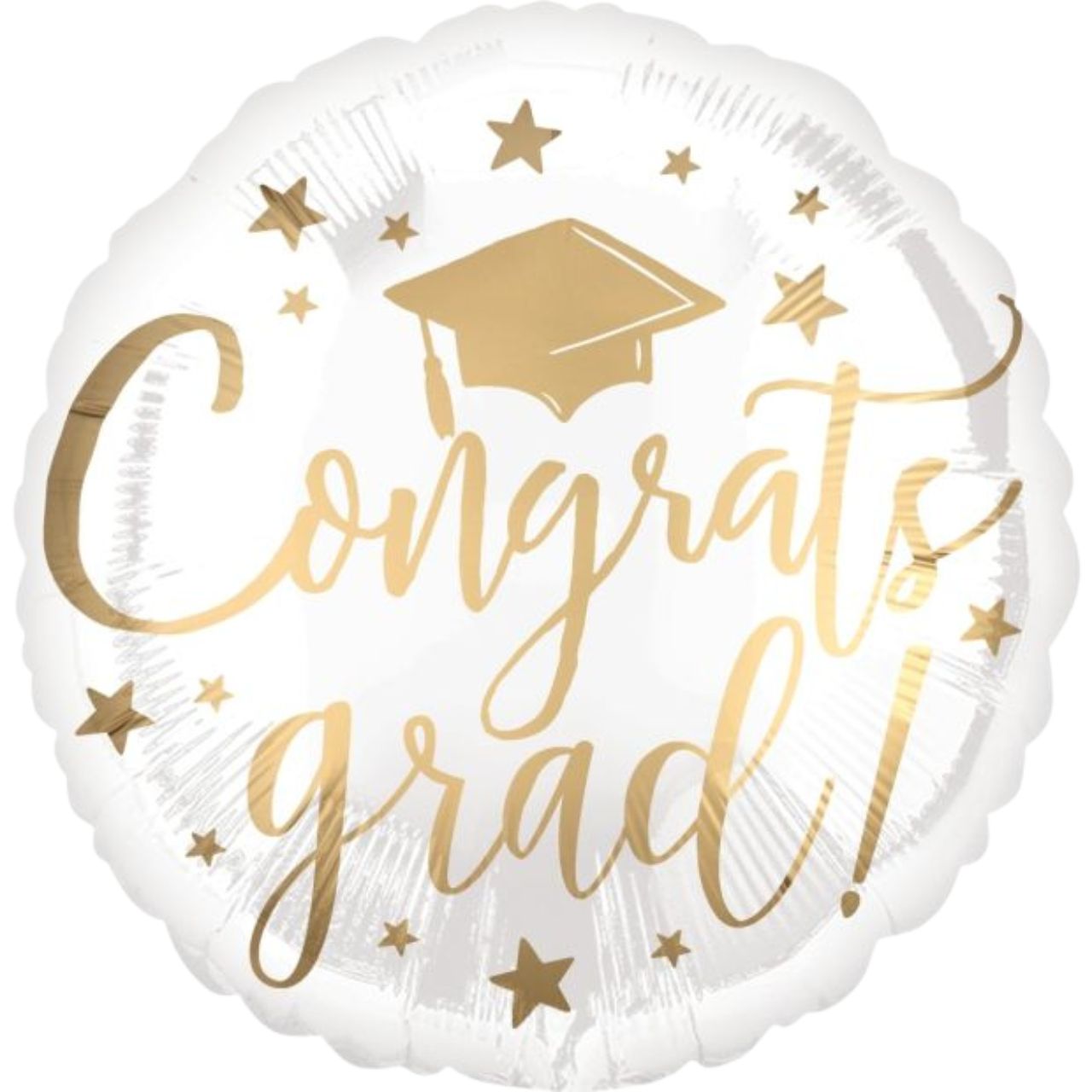 Congrats Grad White and Gold Foil Balloon