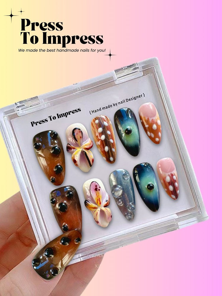 Moonlit Deer 3D Almond Handmade Press On Nails