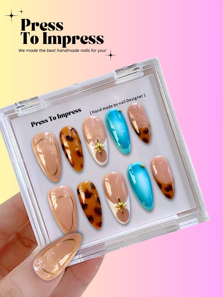 Azure Coast 3D Handmade Almond Press-on Nails