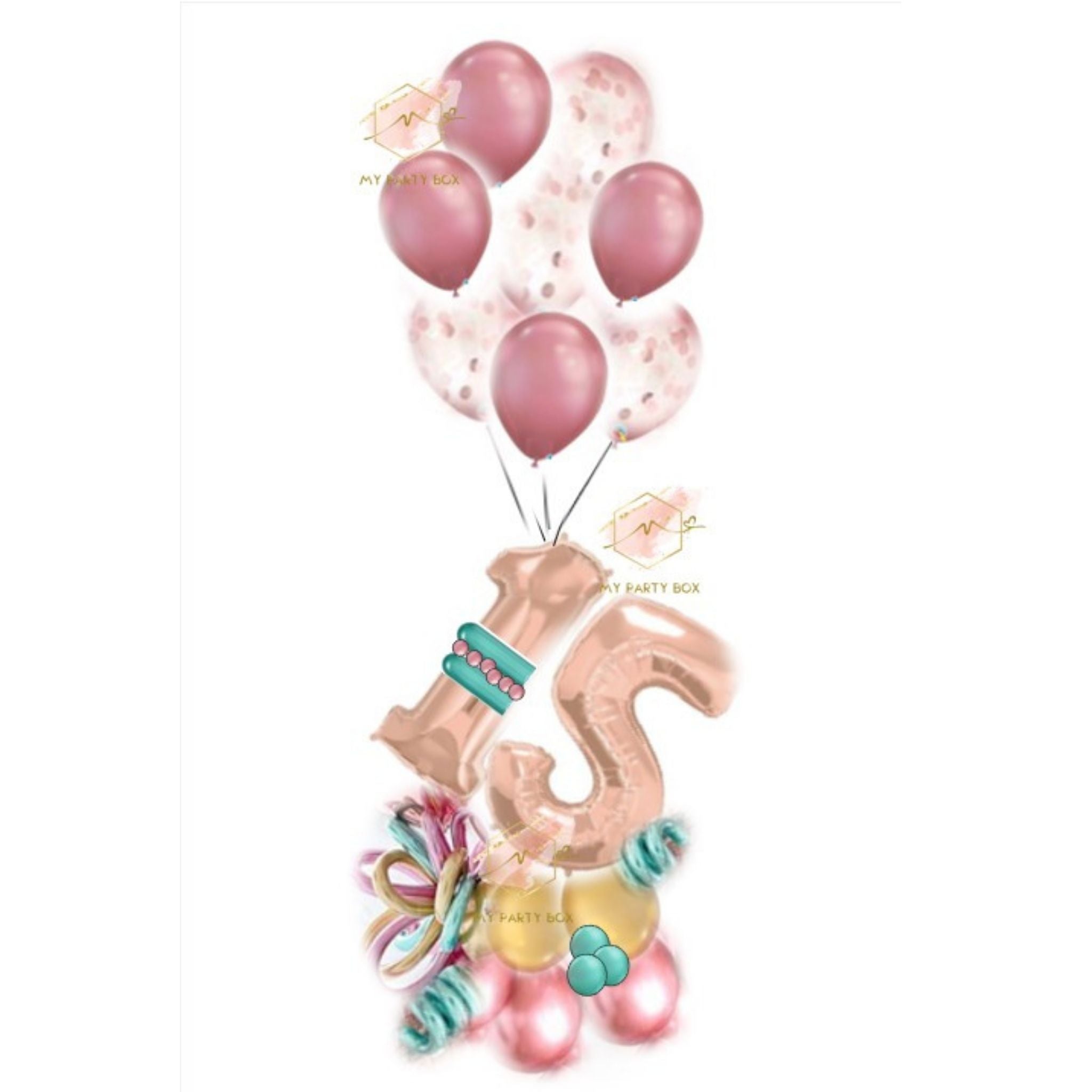 My Party Box Rose Gold Number with Pink Balloon Bouquet