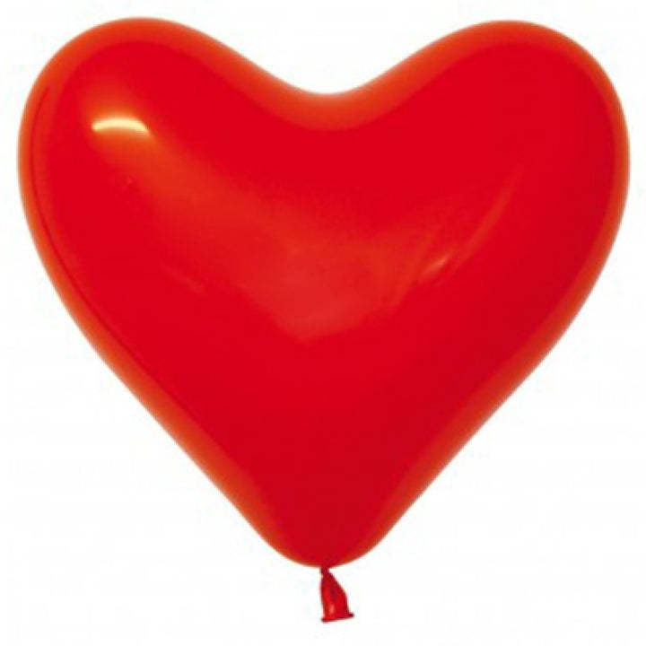A vibrant red heart-shaped latex balloon against a white background.