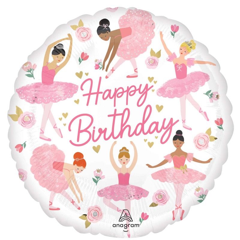 Balloon with ballerina design and 'Happy Birthday' text, featuring the Anagram logo.