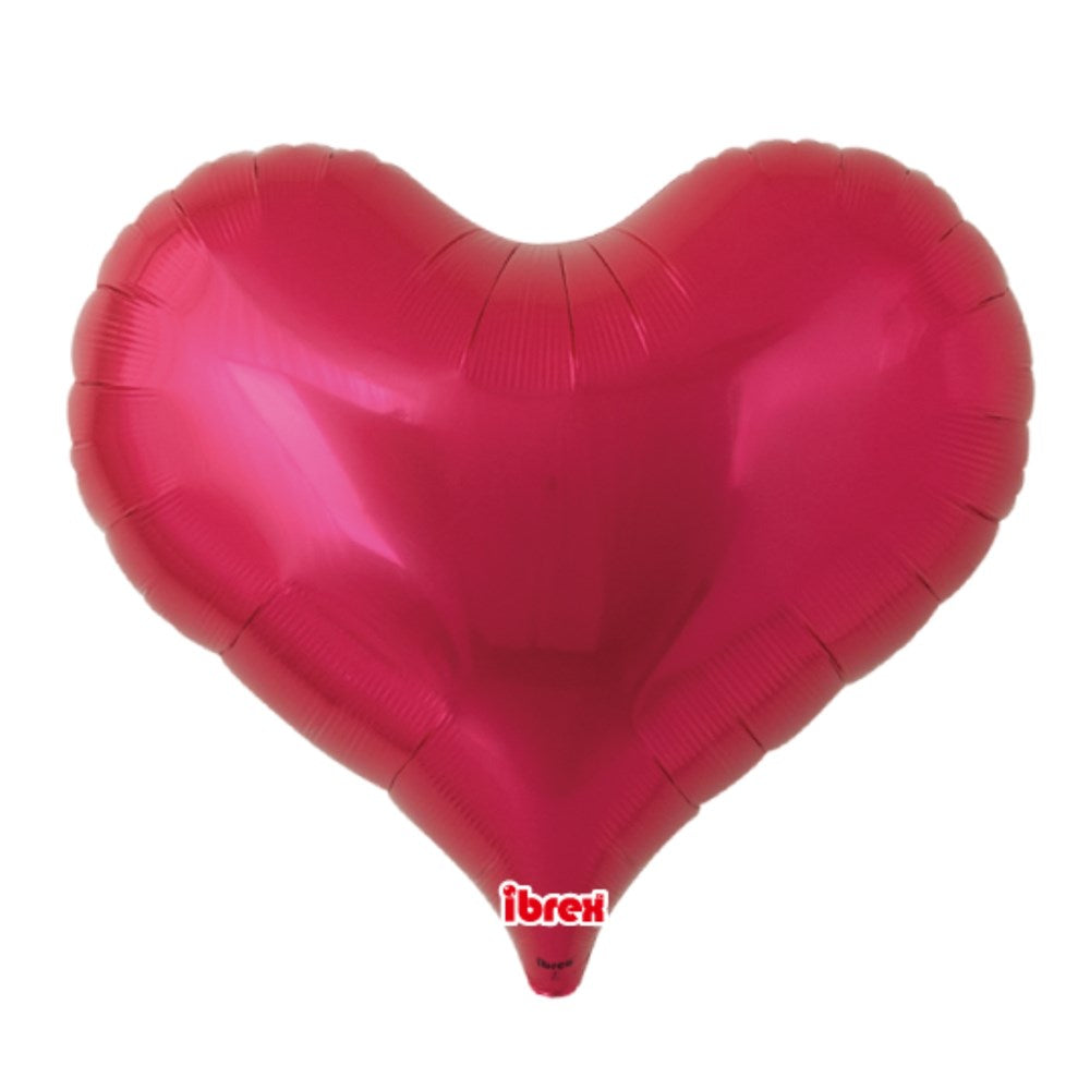 A shiny metallic pink heart-shaped foil balloon on a plain white background, with a small red and white 'ibren' logo near the tip.