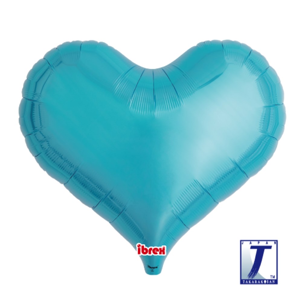 A light blue heart-shaped foil balloon on a white background, with the brand name 'ibren' printed near the nozzle and a small certification logo in the bottom right corner.