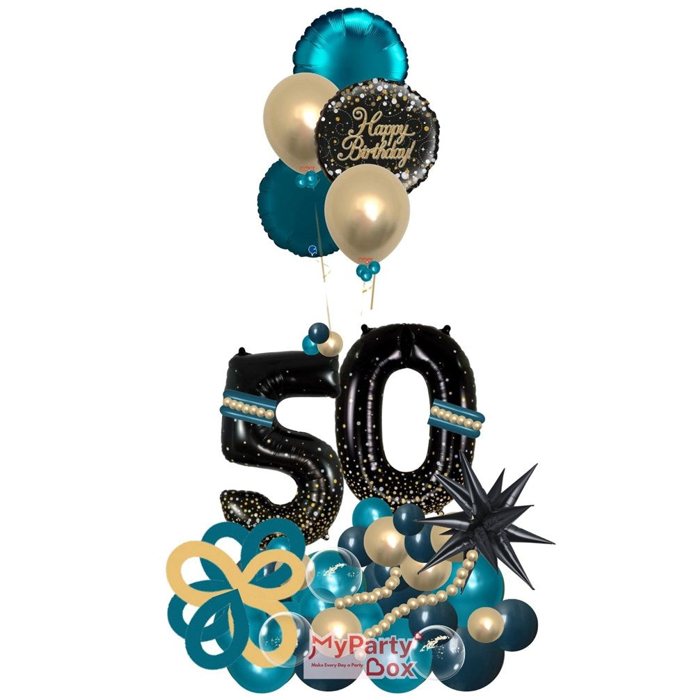 Teal Black Balloon Bouquet