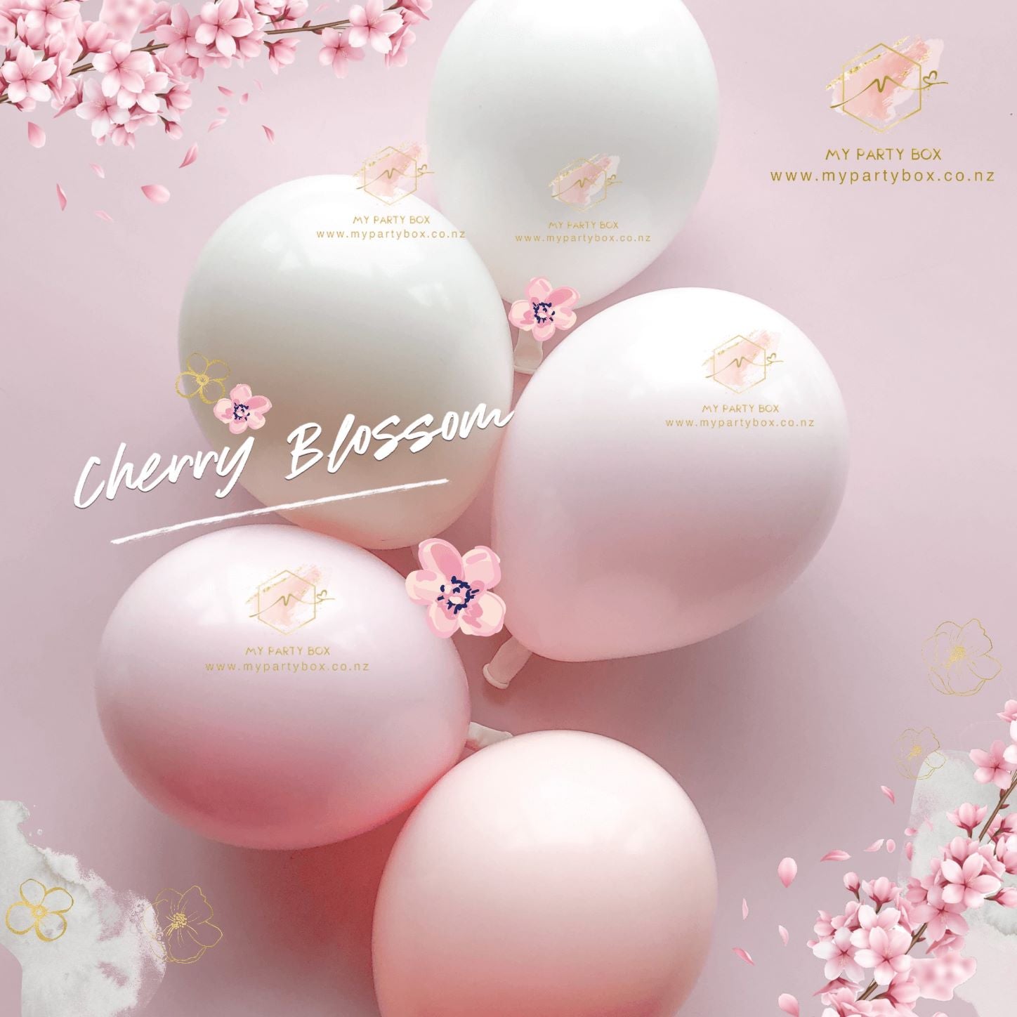 My Party Box Luxe Cherry Blossom Balloon Garland DIY Kit with rose chalk, orange chalk, blush chalk and white latex