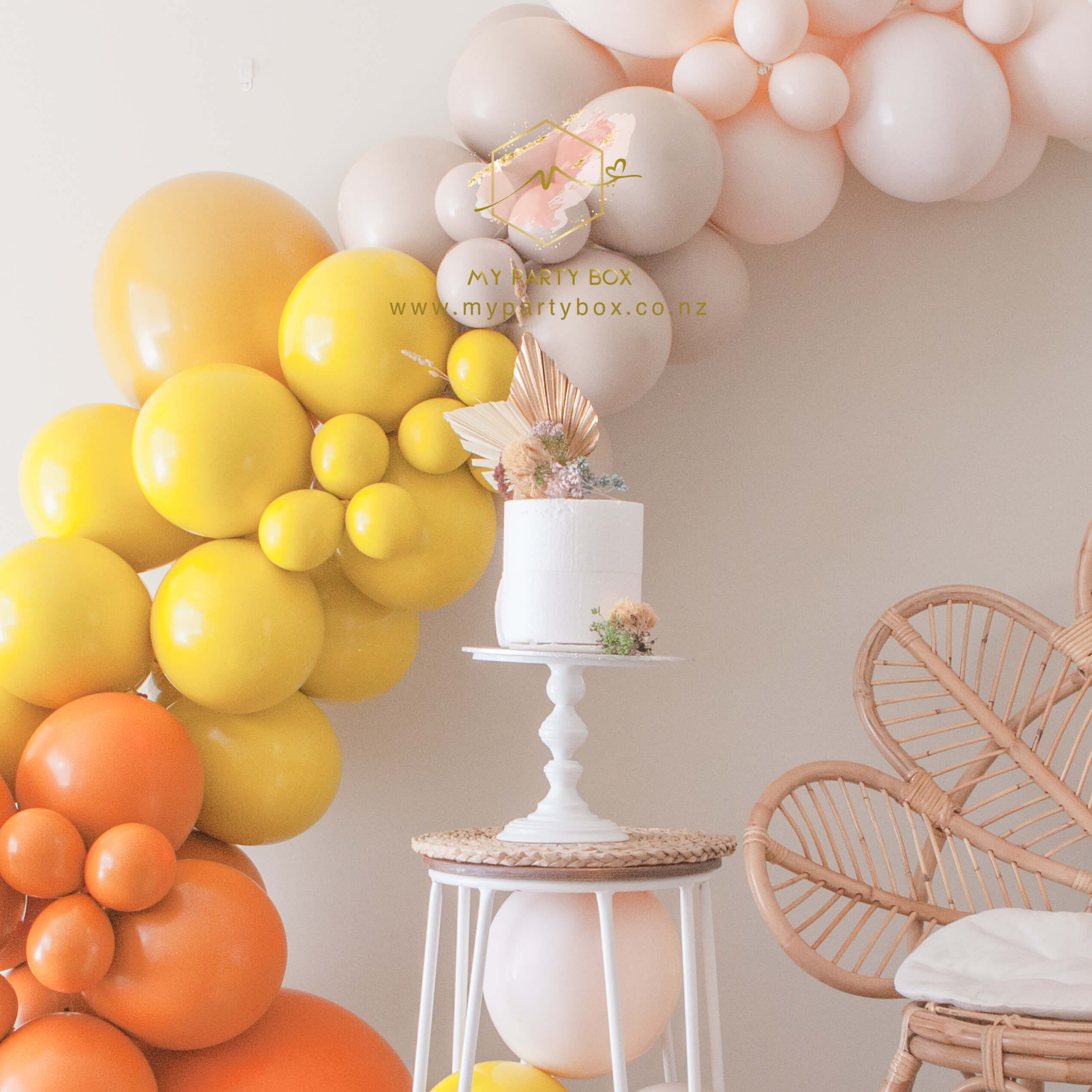 My Party Box Luxe Lion King Balloon Garland DIY Kit with Bright Orange, Bright Mustard, Teddy Sand, Blush Chalk and White Latex Balloons