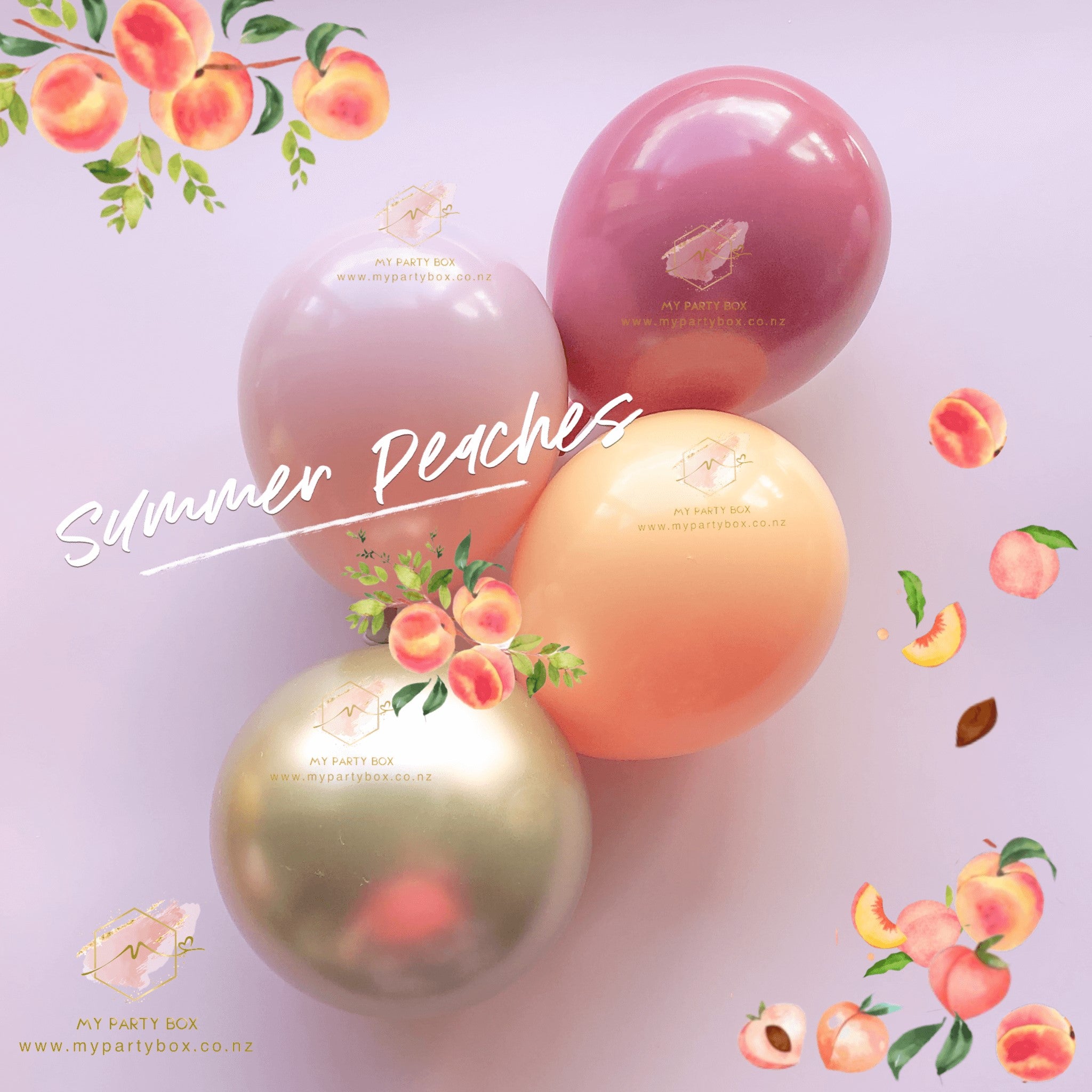 My Party Box  Luxe Summer Peaches Balloon Garland DIY Kit with Chrome gold, rosewood goldenrod and raspberry latex balloons