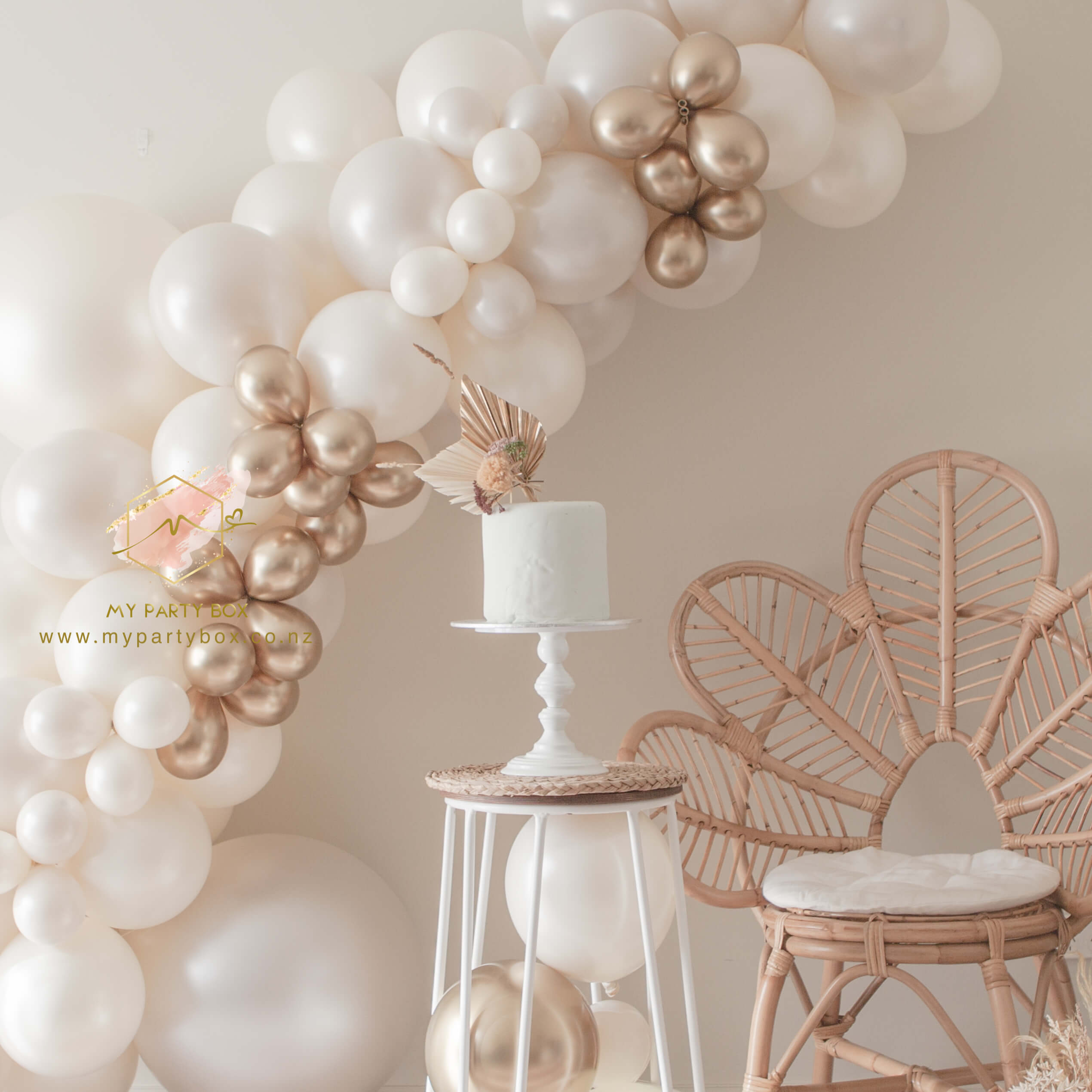 My Party Box Milestone Birthday Balloon Garland DIY Kit - Pearl in the Sea with Pearl Ivory & Pearl whitesand