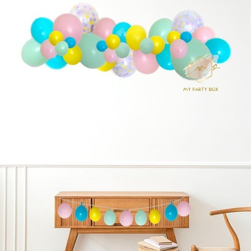 My Party Box Summer Ice-cream Balloon Garland DIY Kit with Green, Robin's egg , Pastel pink, yellow and confetti latex balloons