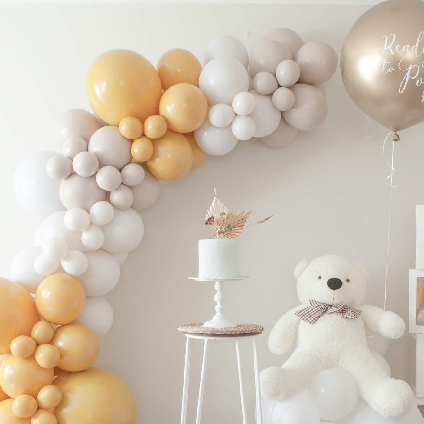 My Party Box We Can't Bearly Wait Gender Reveal Balloon Garland DIY Kit - Mustard with solid mustard, sand chalk and teddy sand latex balloons