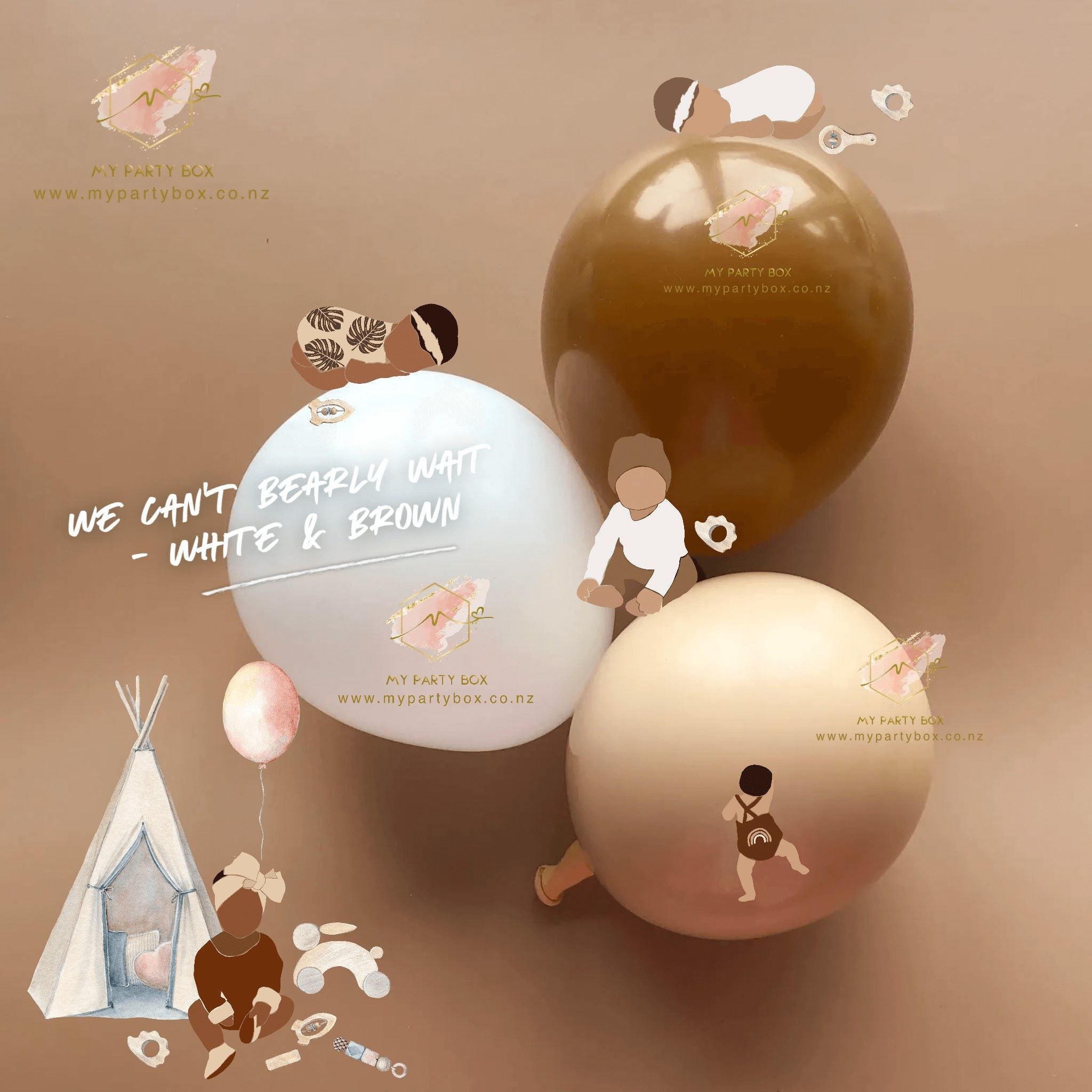 We Can't Bearly Wait Gender Reveal Balloon Garland DIY Kit - White, Blush & Brown Latex Balloons