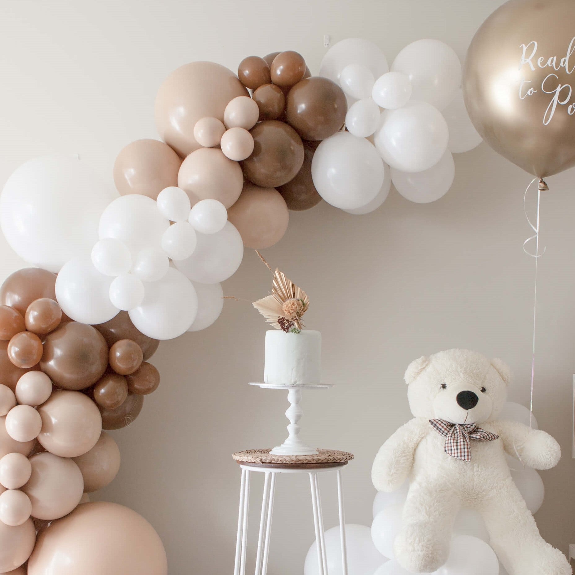We Can't Bearly Wait Gender Reveal Balloon Garland DIY Kit - White, Blush & Brown Latex Balloons