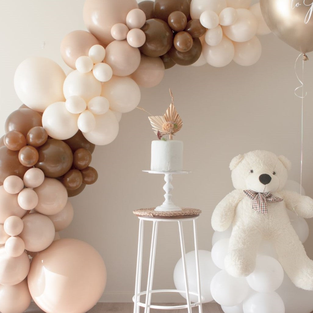 My Party Box We Can't Bearly Wait Gender Reveal Balloon Garland DIY Kit - Creamy Bear with Blush , Brown and Lace latex balloons