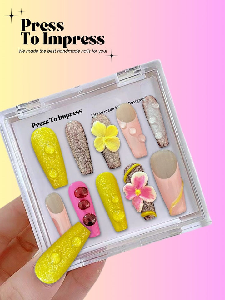 Hawaii Floral  3D  Handmade Press on Nails