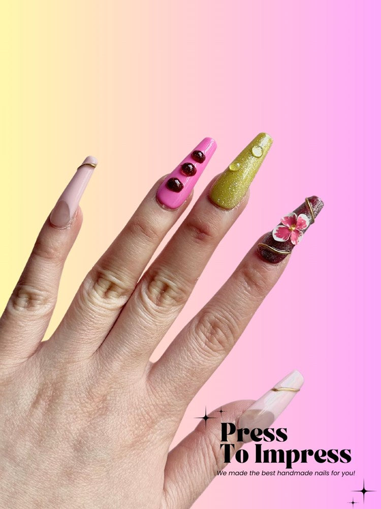 Hawaii Floral  3D  Handmade Press on Nails