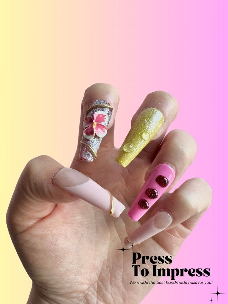 Hawaii Floral  3D  Handmade Press on Nails