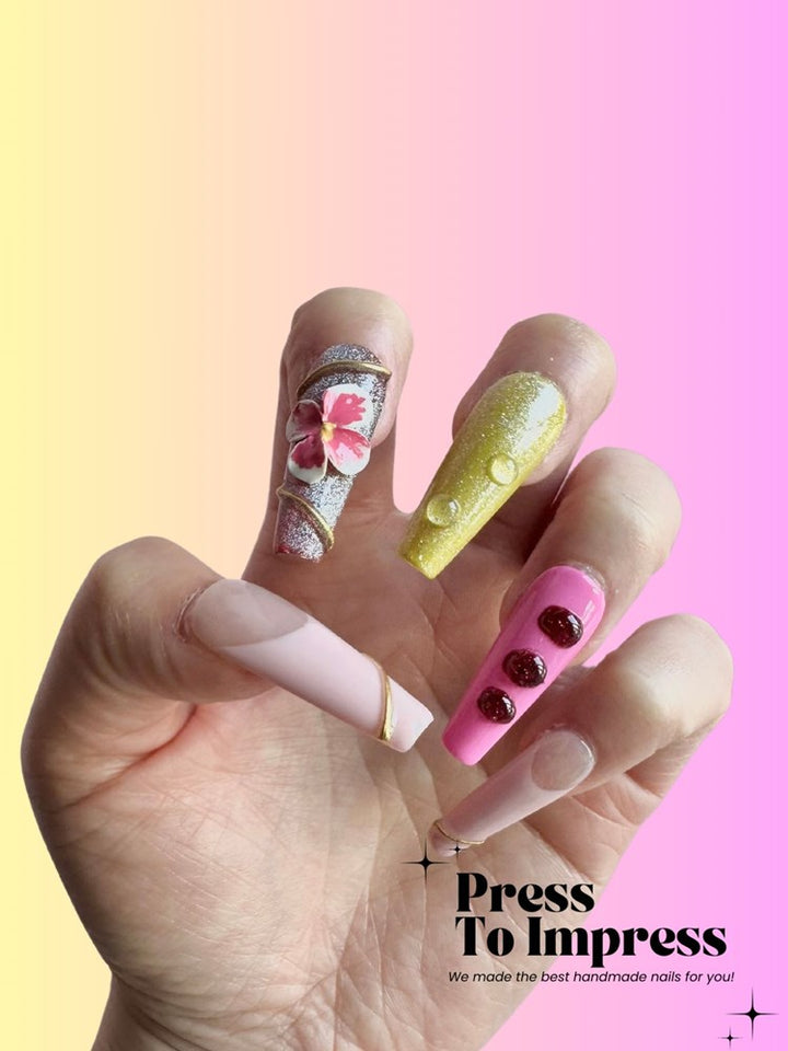 Hawaii Floral  3D  Handmade Press on Nails