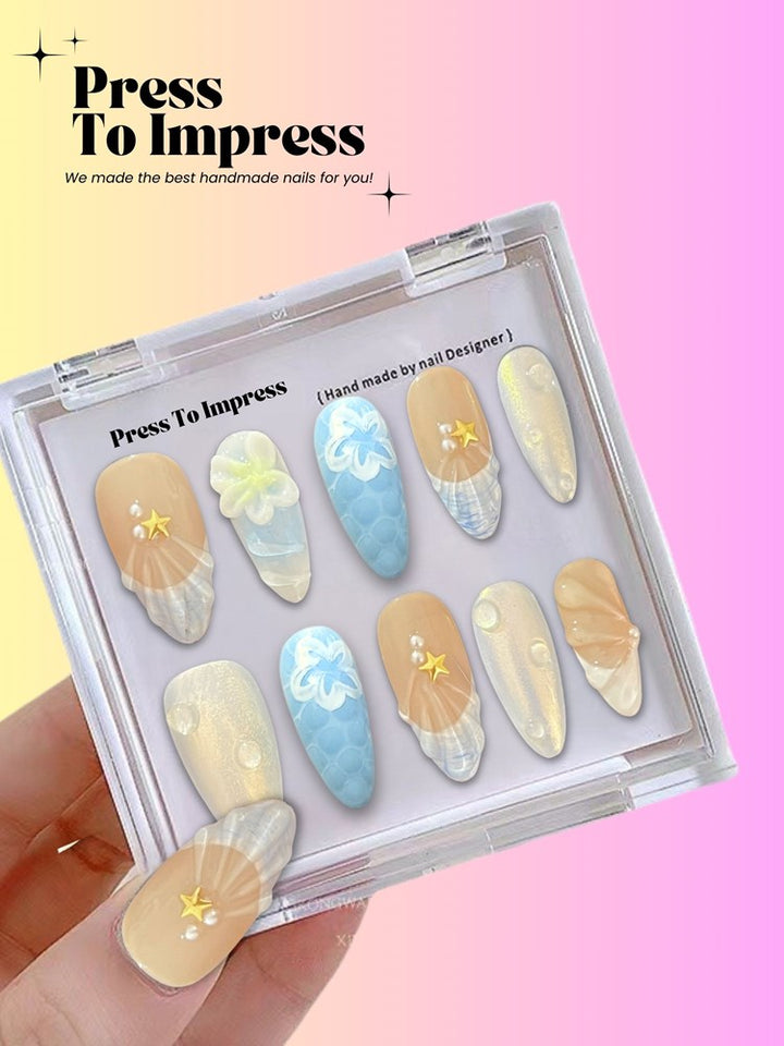 Blue Ocean 3D  Handmade Press on Nails