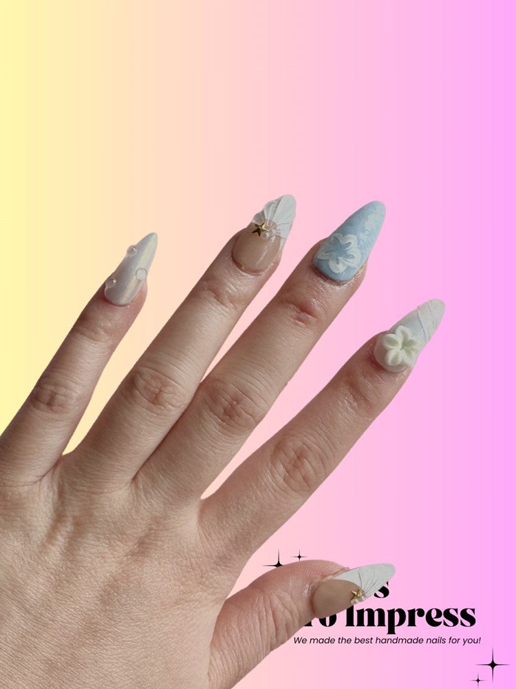 Blue Ocean 3D  Handmade Press on Nails
