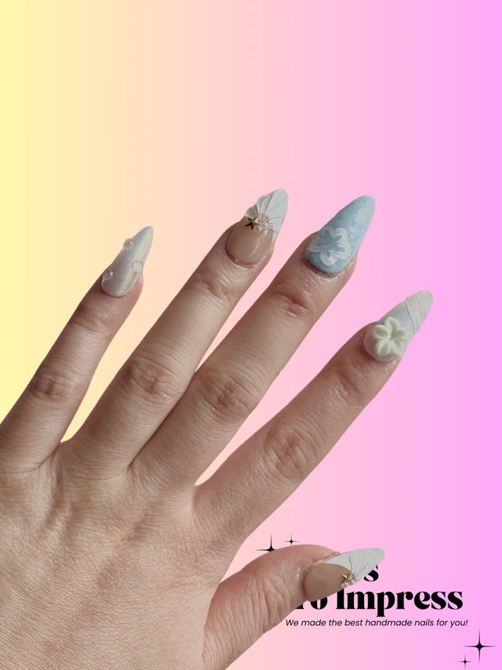 Blue Ocean 3D  Handmade Press on Nails