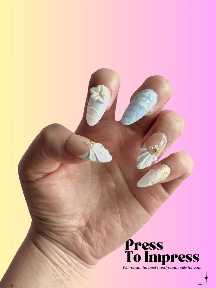 Blue Ocean 3D  Handmade Press on Nails