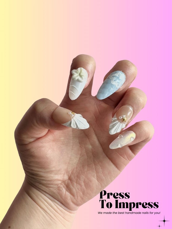 Blue Ocean 3D  Handmade Press on Nails