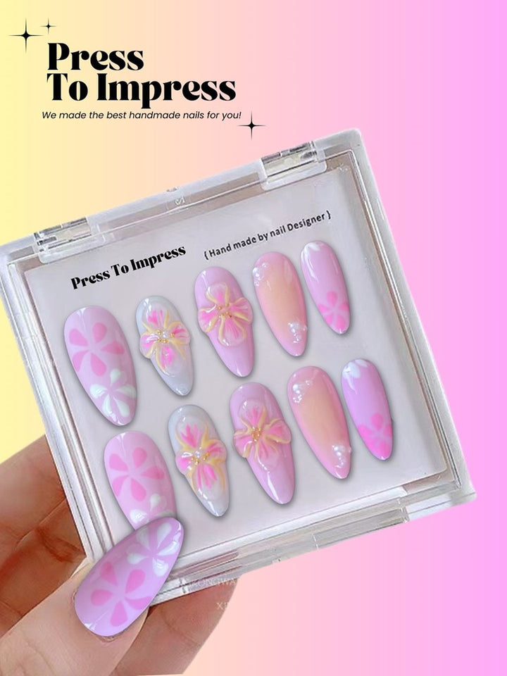 Petal Bloom 3D Almond Handmade Press On Nails
