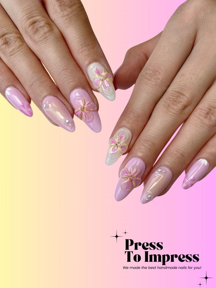 Petal Bloom 3D Almond Handmade Press On Nails