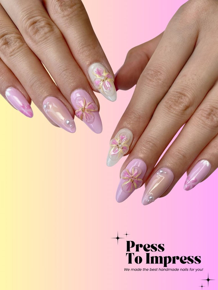 Petal Bloom 3D Almond Handmade Press On Nails