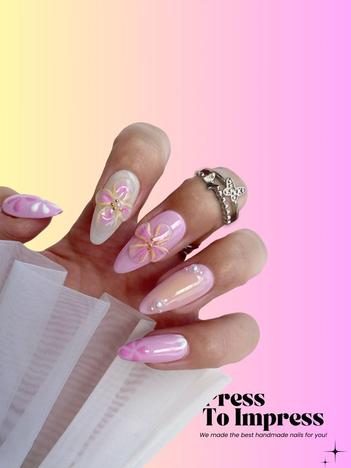 Petal Bloom 3D Almond Handmade Press On Nails