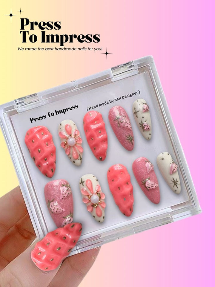 Strawberry 3D  Handmade Press on Nails