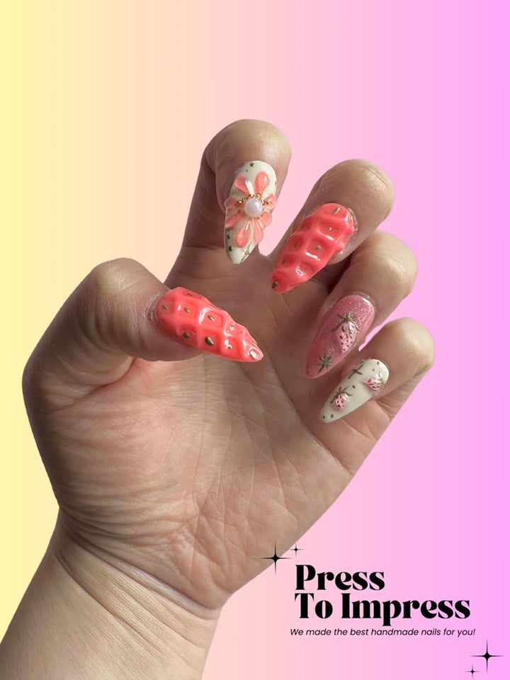 Strawberry 3D  Handmade Press on Nails