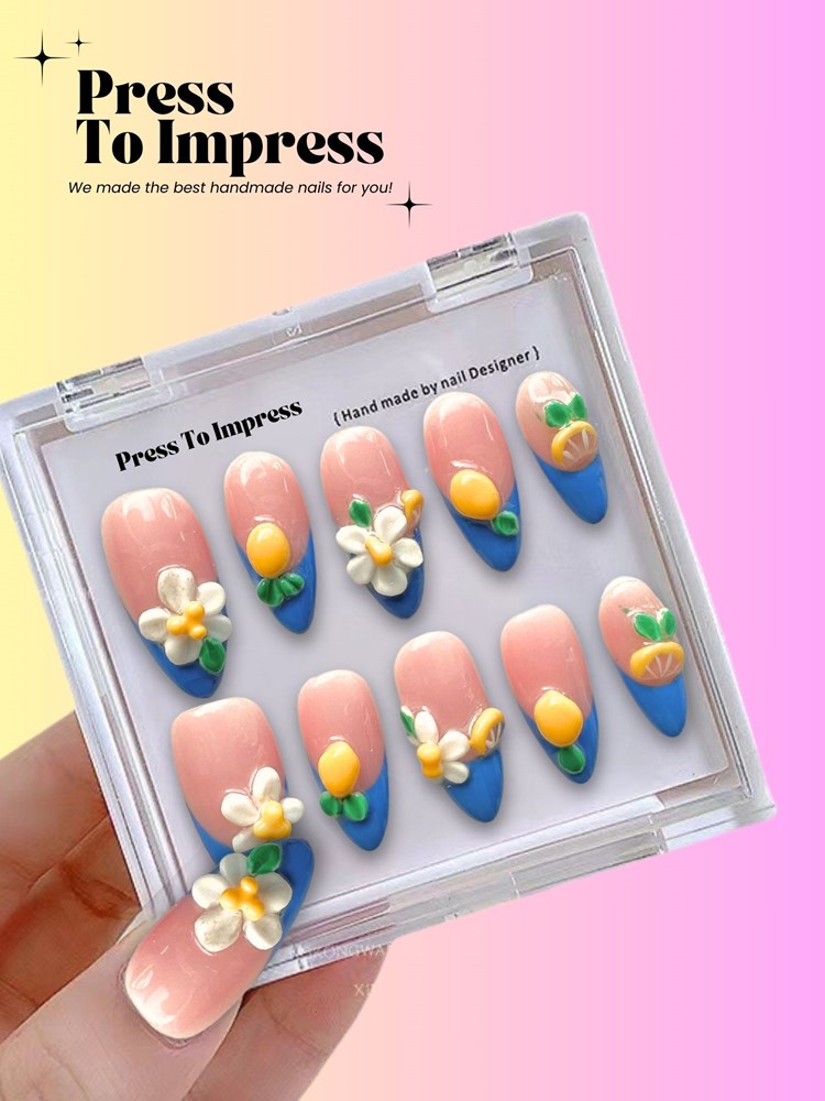 Summer Fruit Blue Lemon 3D  Handmade Press on Nails