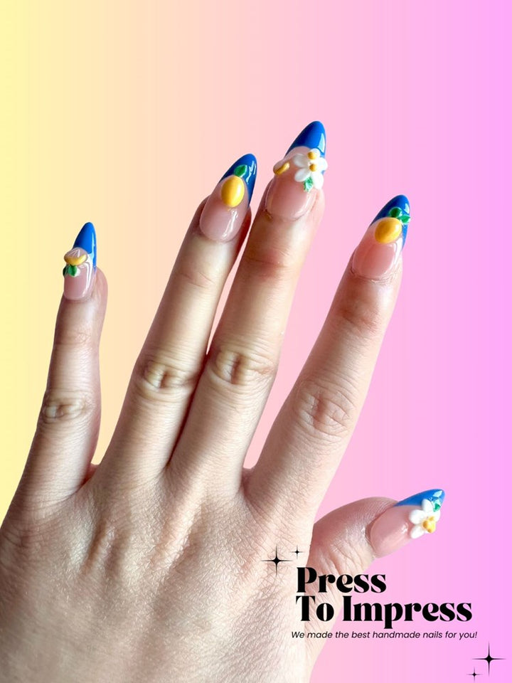 Summer Fruit Blue Lemon 3D  Handmade Press on Nails