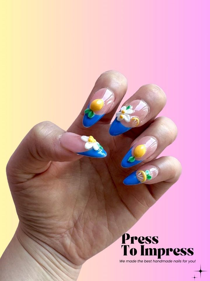 Summer Fruit Blue Lemon 3D  Handmade Press on Nails