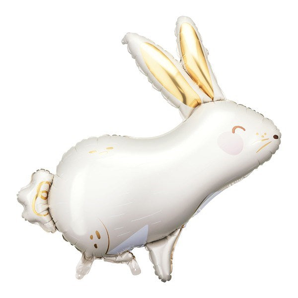 White and gold rabbit-shaped balloon on a white background
