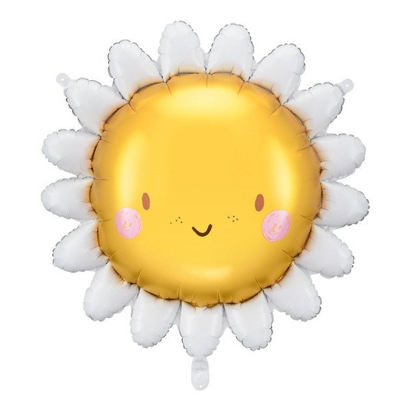 Plush toy shaped like a sun with white petals on a white background