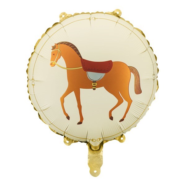 Round balloon with a horse design on a beige background