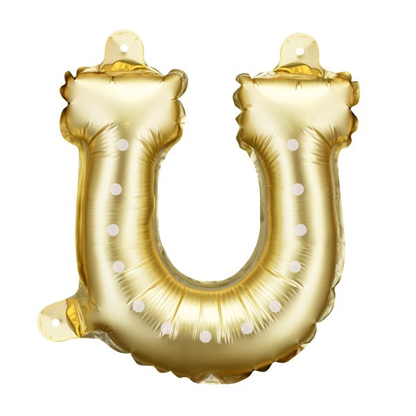 Gold letter 'U' balloon on a white background