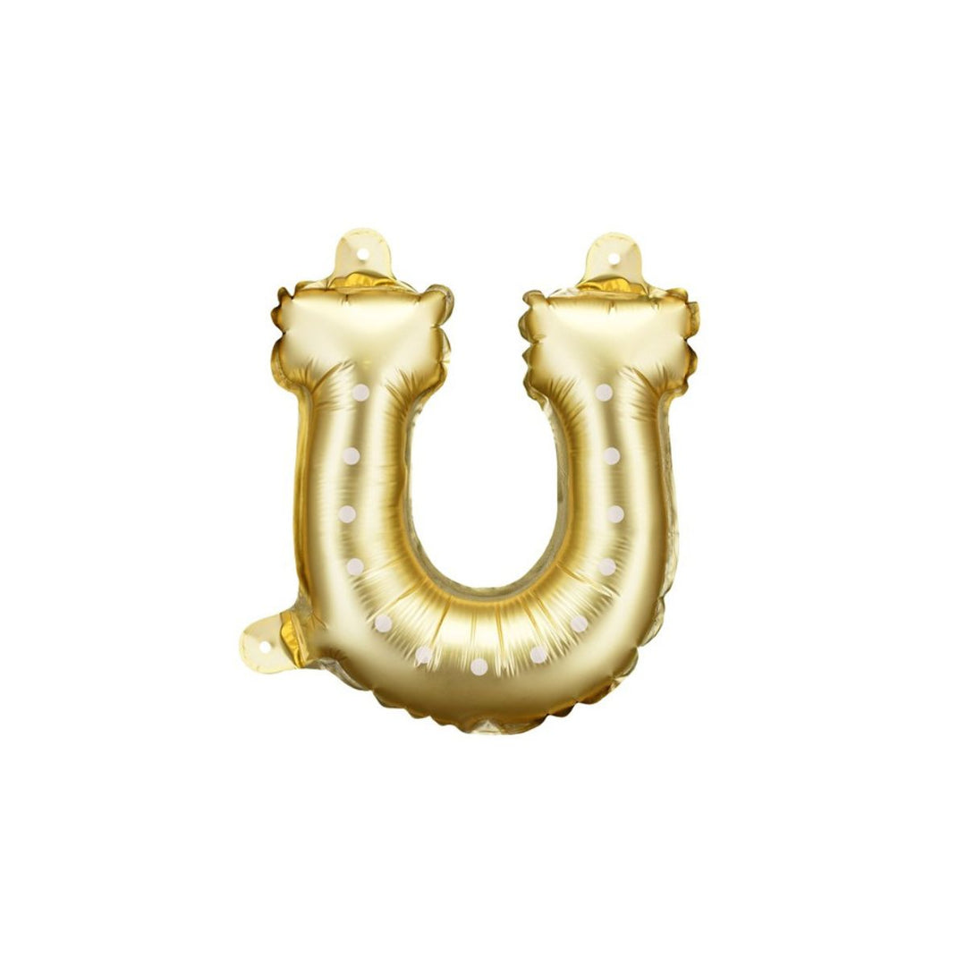 Gold letter 'U' balloon on a white background