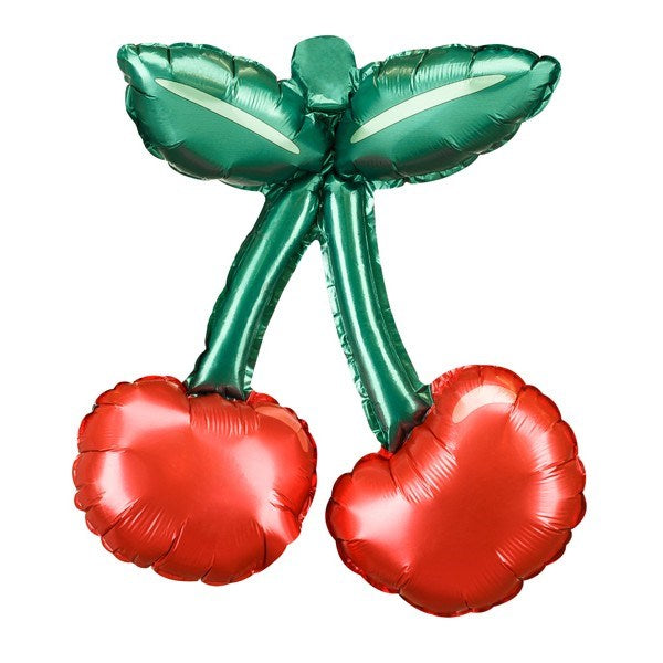 Balloon shaped like a pair of cherries on a white background
