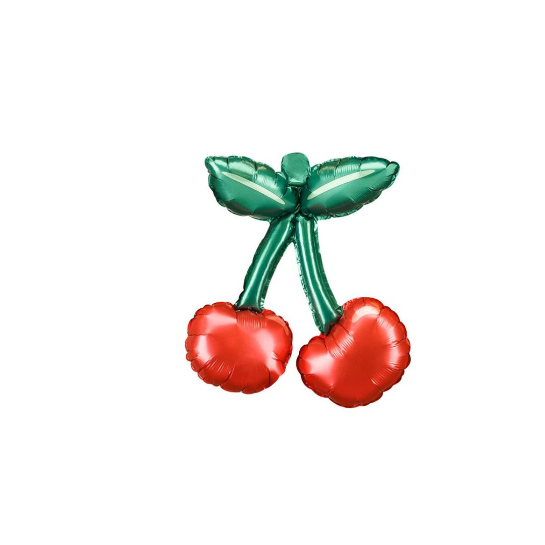 Balloon shaped like a pair of cherries on a white background